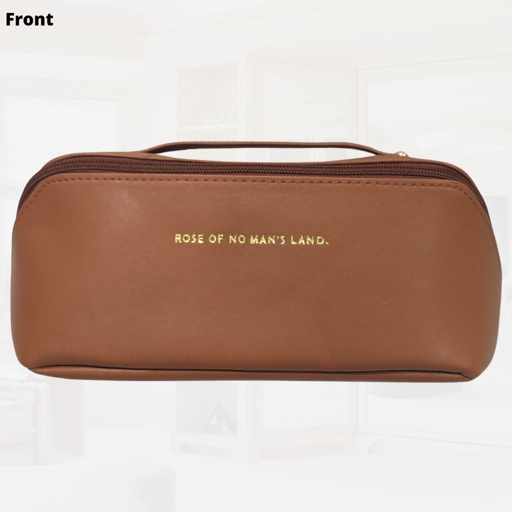 Large Capacity Toiletry & Makeup Bag - Waterproof PU Leather - Brown